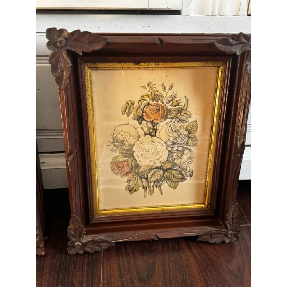 Antique Arts & Crafts Wood Picture Frames with Iron Leaf Mounts – Black Forest